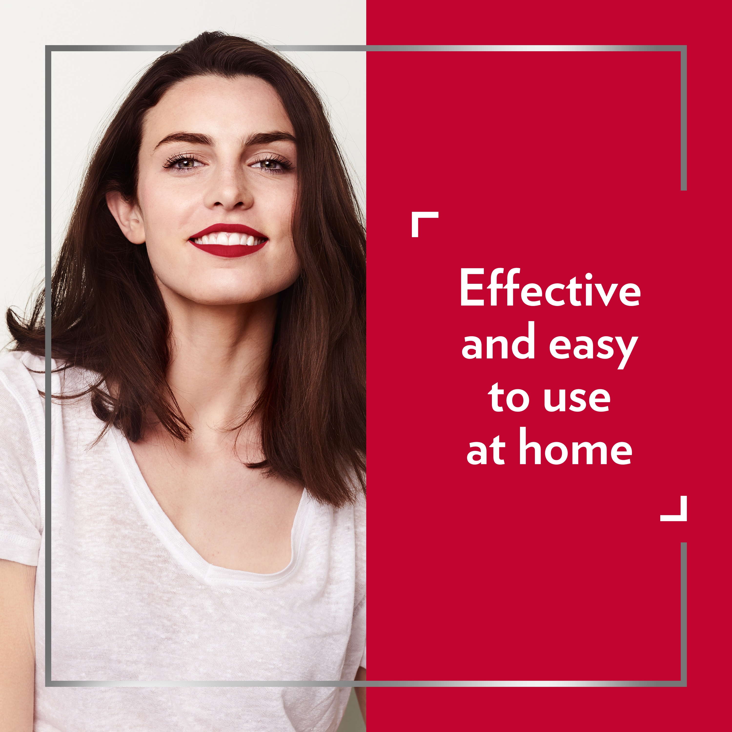Smiling dark-haired womansaying effective and easy to use 